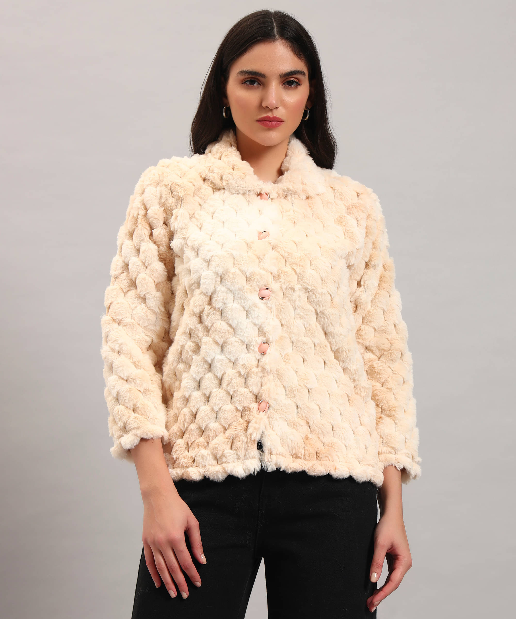     			GRAND MALBORK Women Polyester Shirt Collar Cardigan ( Beige )