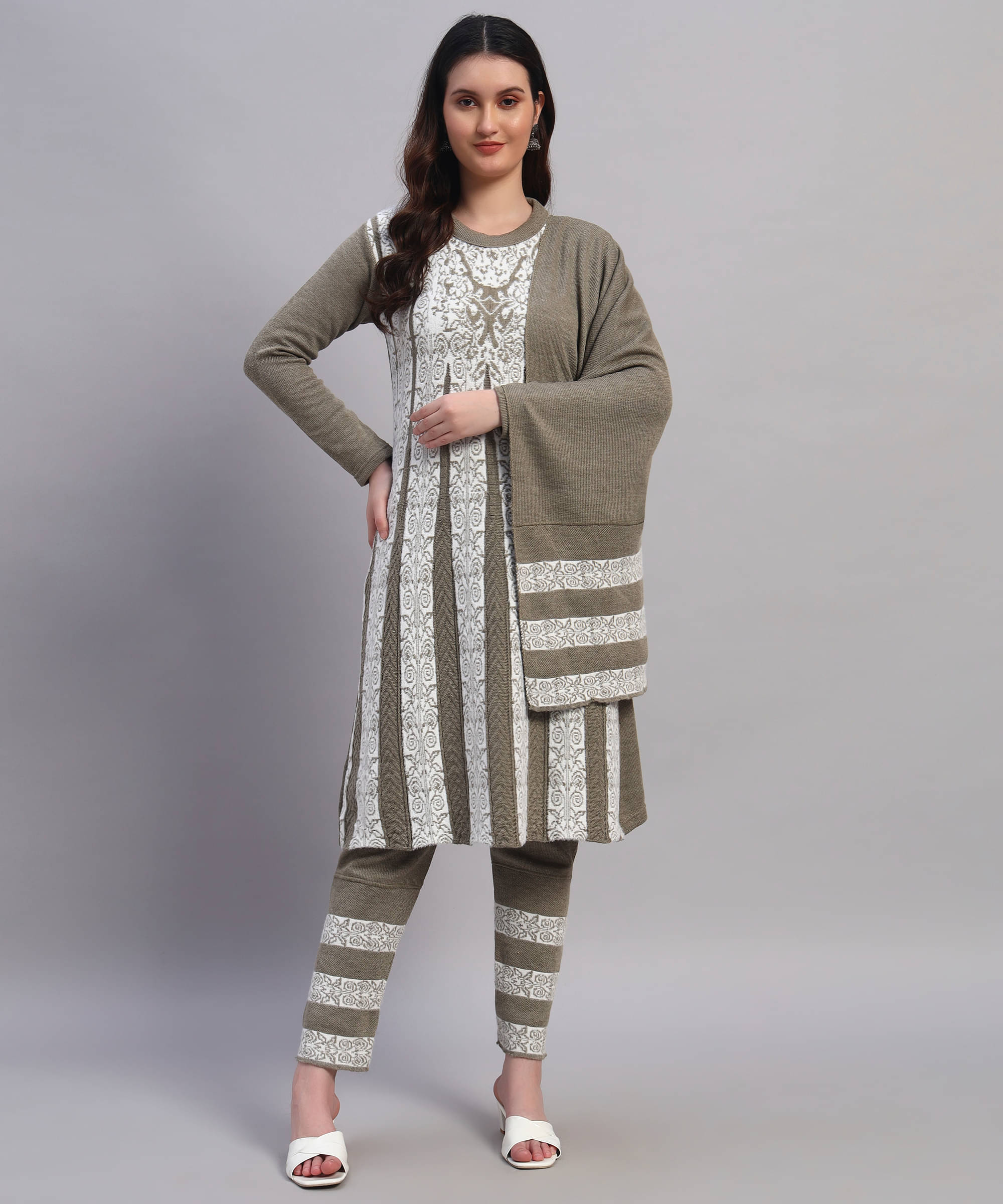     			GRAND MALBORK Women Woollen Printed A-line Kurti With Pants ( Dark Green )