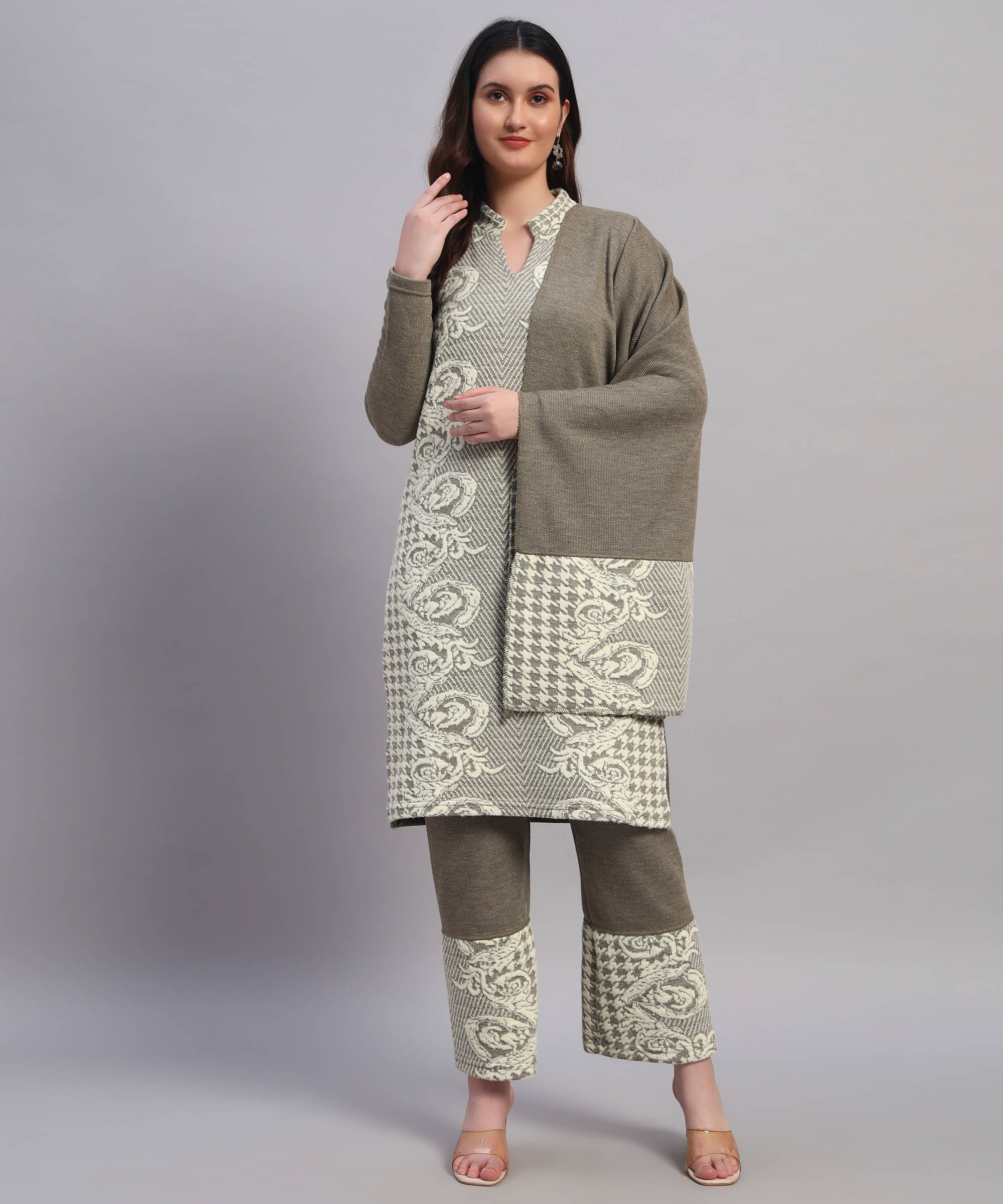     			GRAND MALBORK Women Woollen Printed A-line Kurti With Pants ( Dark Green )