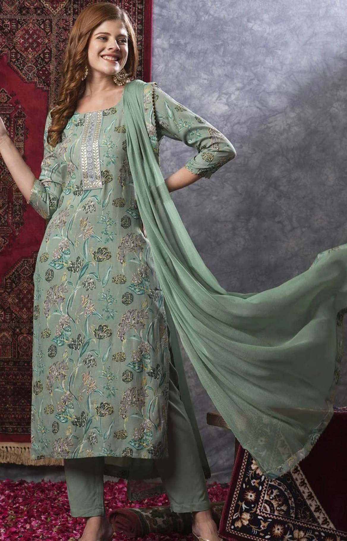     			Jinal Creation Women Rayon Printed A-line Kurti With Pants ( Green )