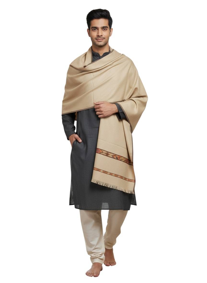     			KAVIM Beige Woolen Men's Shawls ( Pack of 1 )