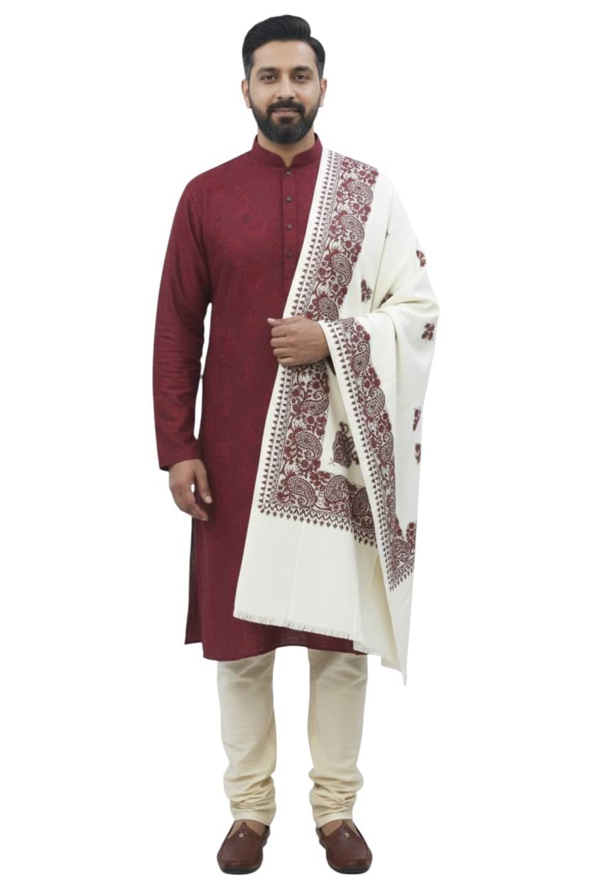     			KAVIM White Woolen Men's Shawls ( Pack of 1 )