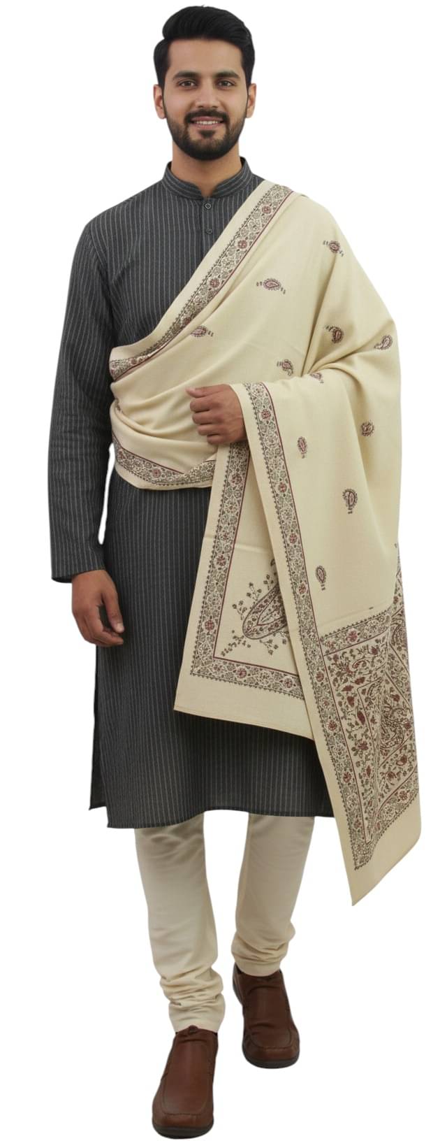     			KAVIM White Woolen Men's Shawls ( Pack of 1 )