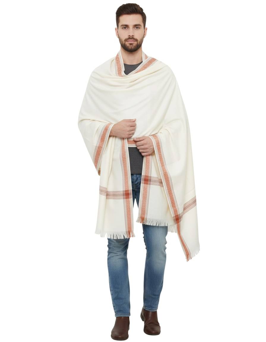    			KAVIM White Woolen Men's Shawls ( Pack of 1 )