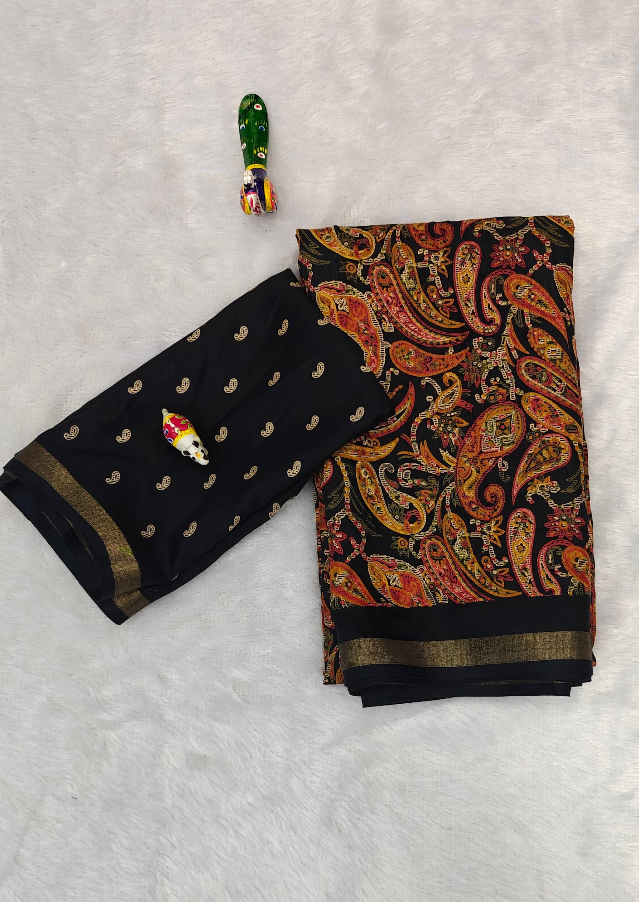     			SHIRODHARI Cotton Blend Printed Sambalpuri Saree With Unstitched Blouse Piece ( Black )