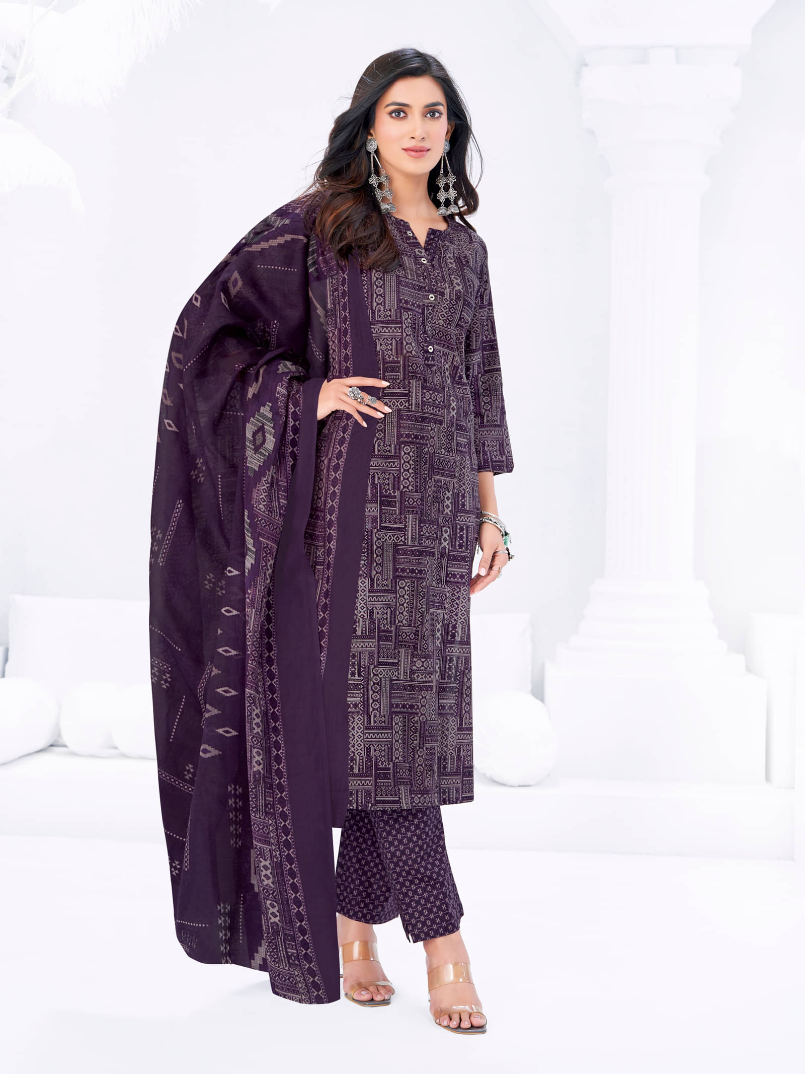 SIMMU Women Cotton Printed A-line Kurti With Pants ( Purple ) SIMMU Women Cotton Printed A-line Kurti With Pants ( Purple )