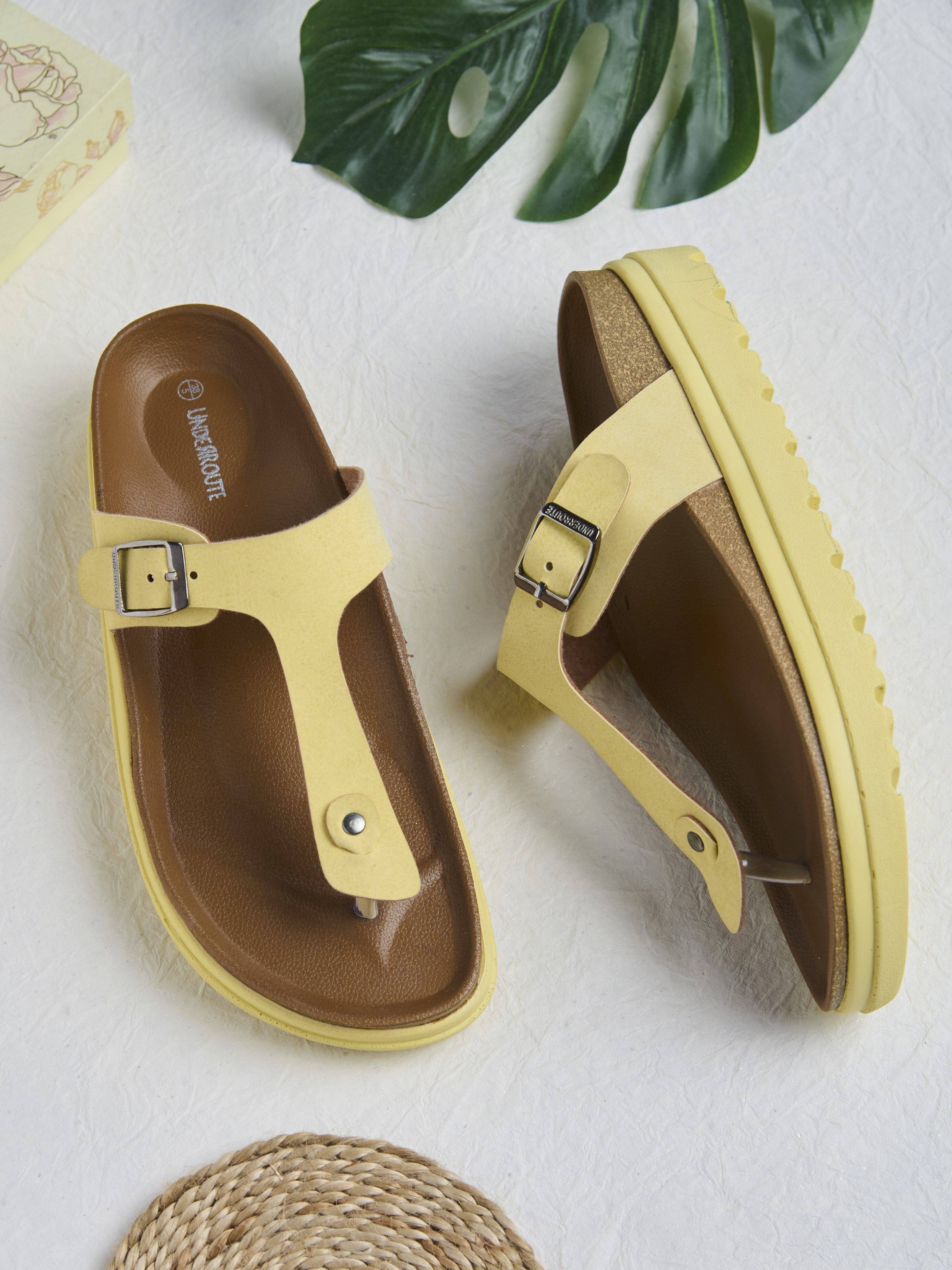 UNDERROUTE Yellow Women's Open Toe Flats UNDERROUTE Yellow Women's Open Toe Flats