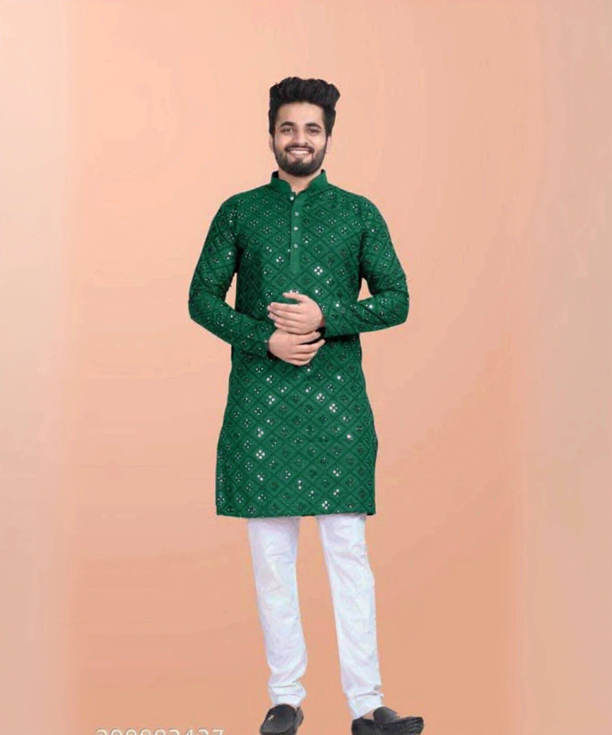 Valaki Green Cotton Blend Regular Fit Men's Kurta Pyjama Set ( Pack of 1 ) Valaki Green Cotton Blend Regular Fit Men's Kurta Pyjama Set ( Pack of 1 )