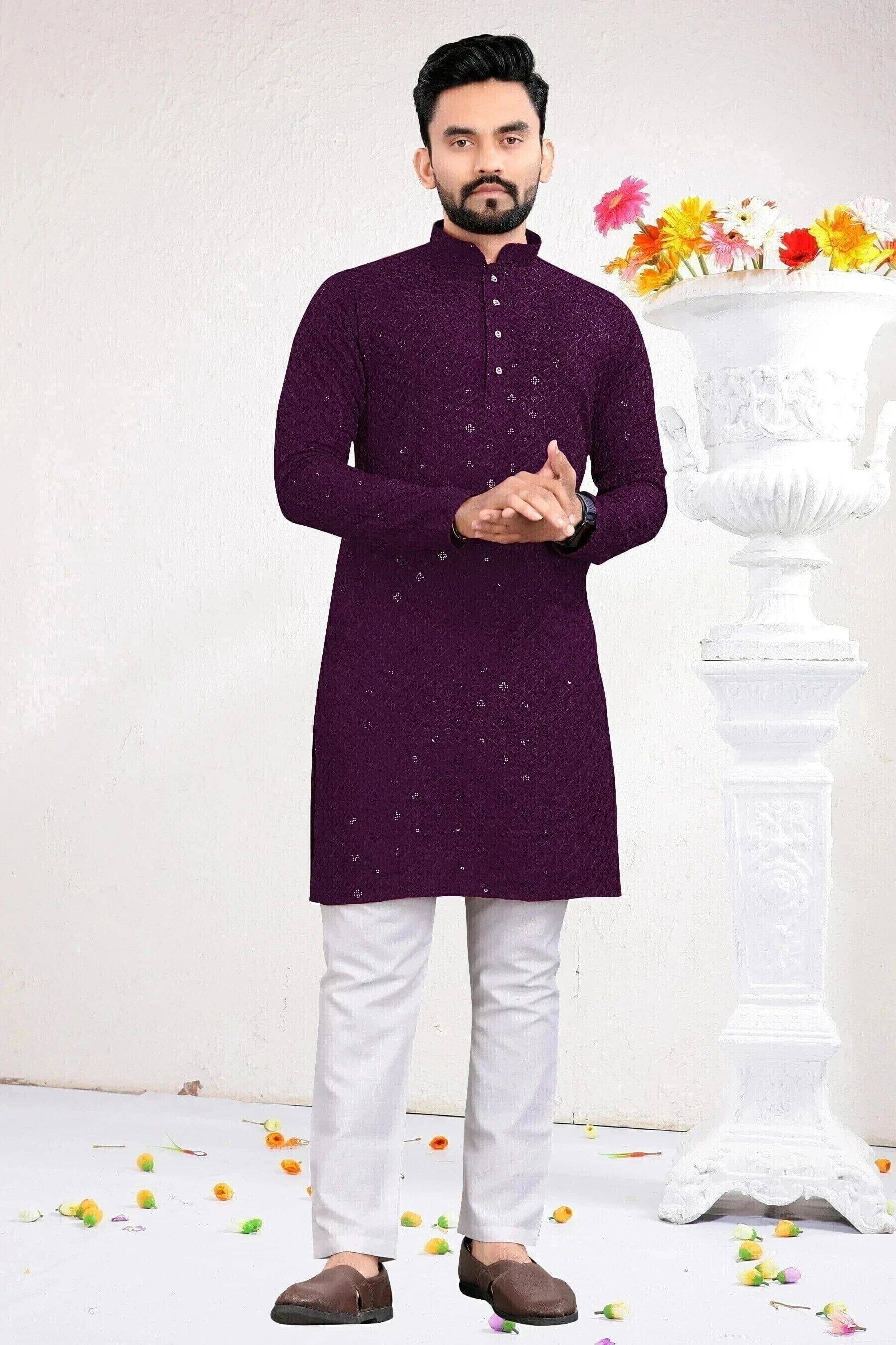 Valaki Purple Cotton Blend Regular Fit Men's Kurta Pyjama Set ( Pack of 1 ) Valaki Purple Cotton Blend Regular Fit Men's Kurta Pyjama Set ( Pack of 1 )