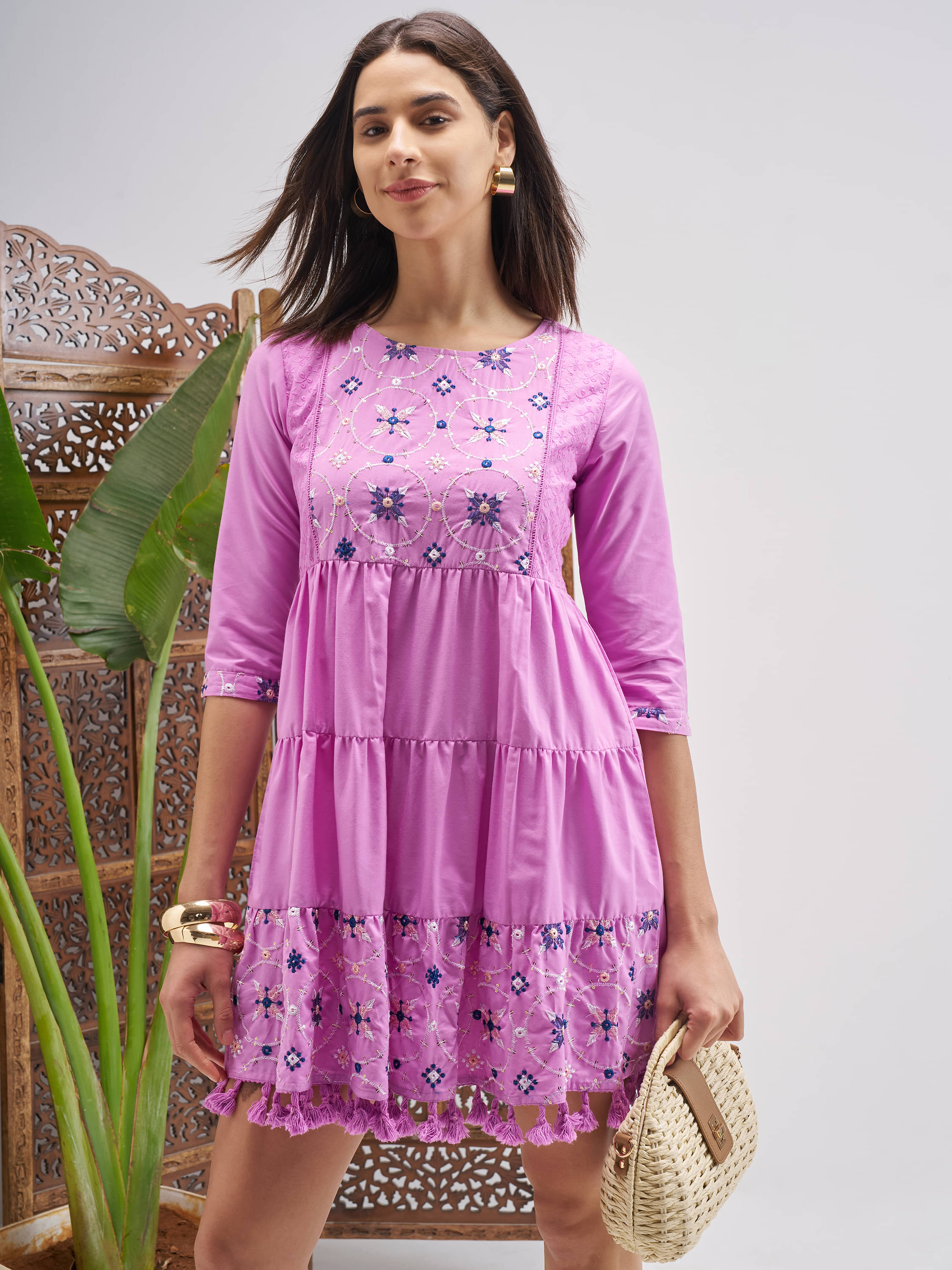     			Vishudh Women Polyester Blend Fit & Flare Dress ( Lavender )