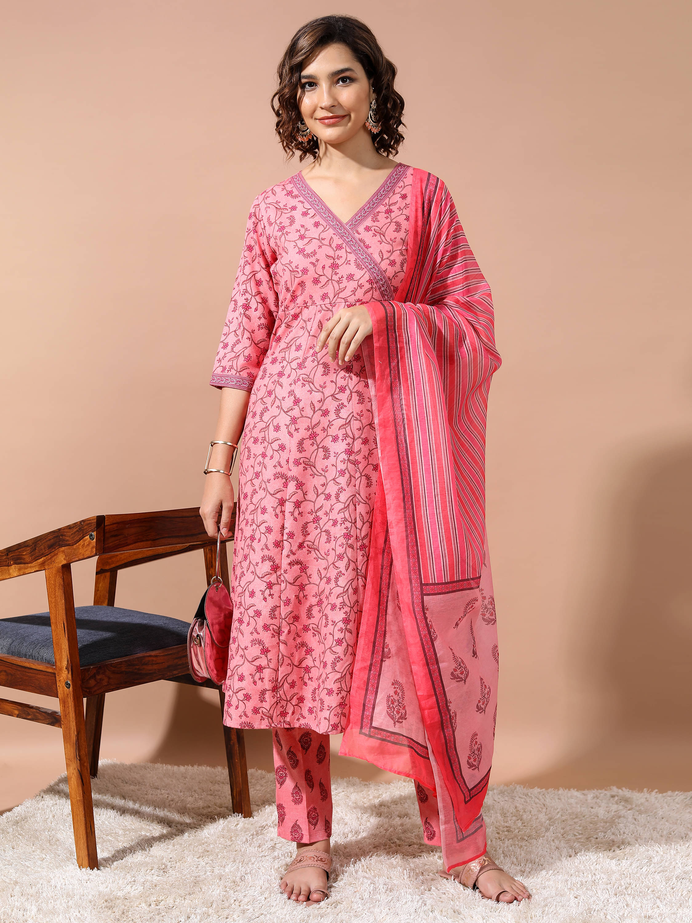 Vishudh Women Polyester Printed Angrakha Kurti With Pants ( Pink ) Vishudh Women Polyester Printed Angrakha Kurti With Pants ( Pink )