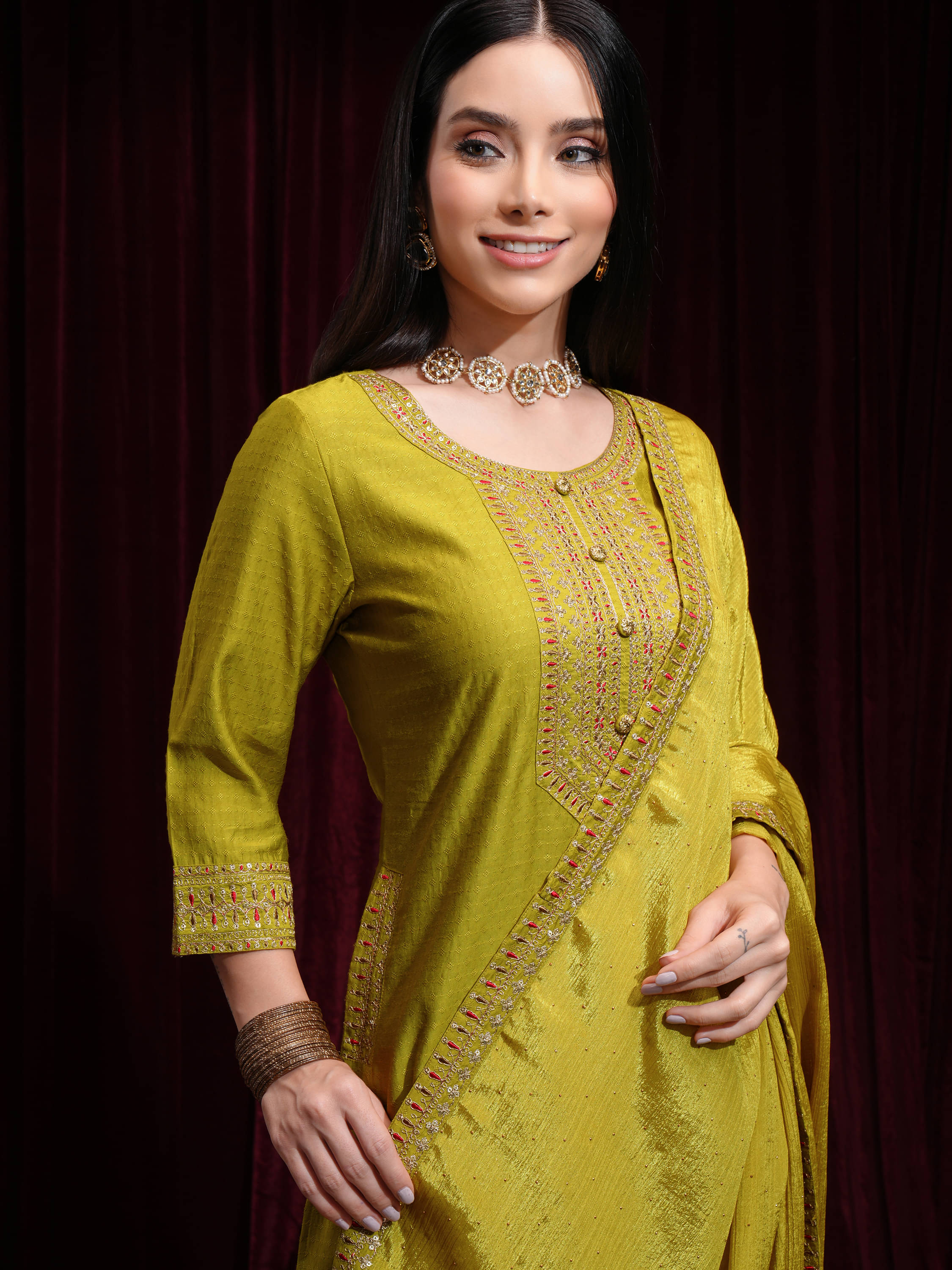 Vishudh Women Polyester Printed Straight Kurti With Palazzo ( Green ) Vishudh Women Polyester Printed Straight Kurti With Palazzo ( Green )