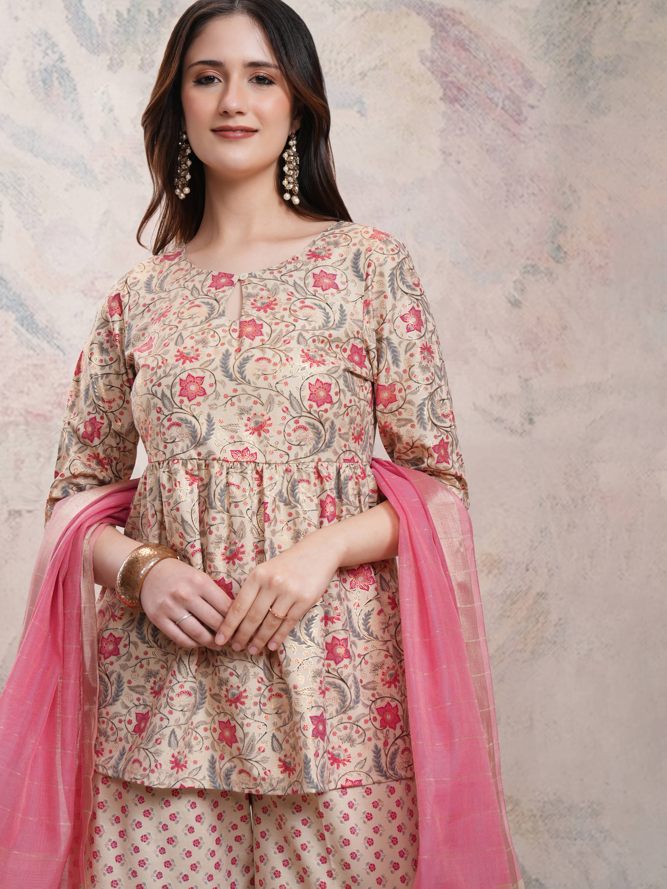 Vishudh Women Polyester Printed Straight Kurti With Sharara And Gharara ( Pink ) Vishudh Women Polyester Printed Straight Kurti With Sharara And Gharara ( Pink )