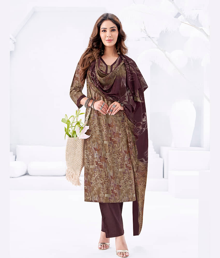 shree jeenmata collection Women Cotton Printed A-line Kurti With Pants ( Beige )
