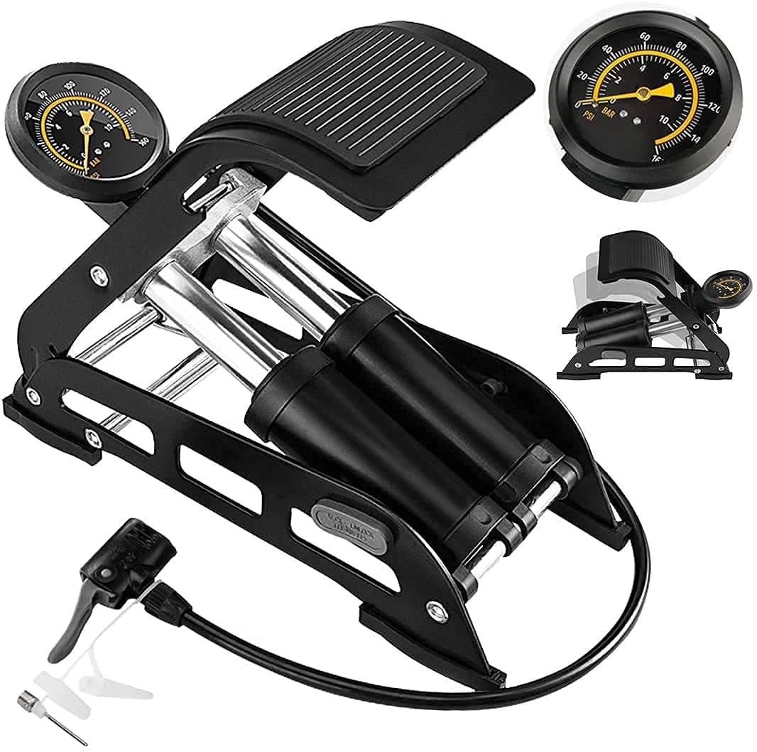     			Bhavyta Double Cylinder Portable High Pressure Foot Air Pump Compressor for Car and Bike Air Pump for Motorbike,Cars,Bicycle,for Football,Cycle Pumps for Bicycle,car air Pump for tubeless.