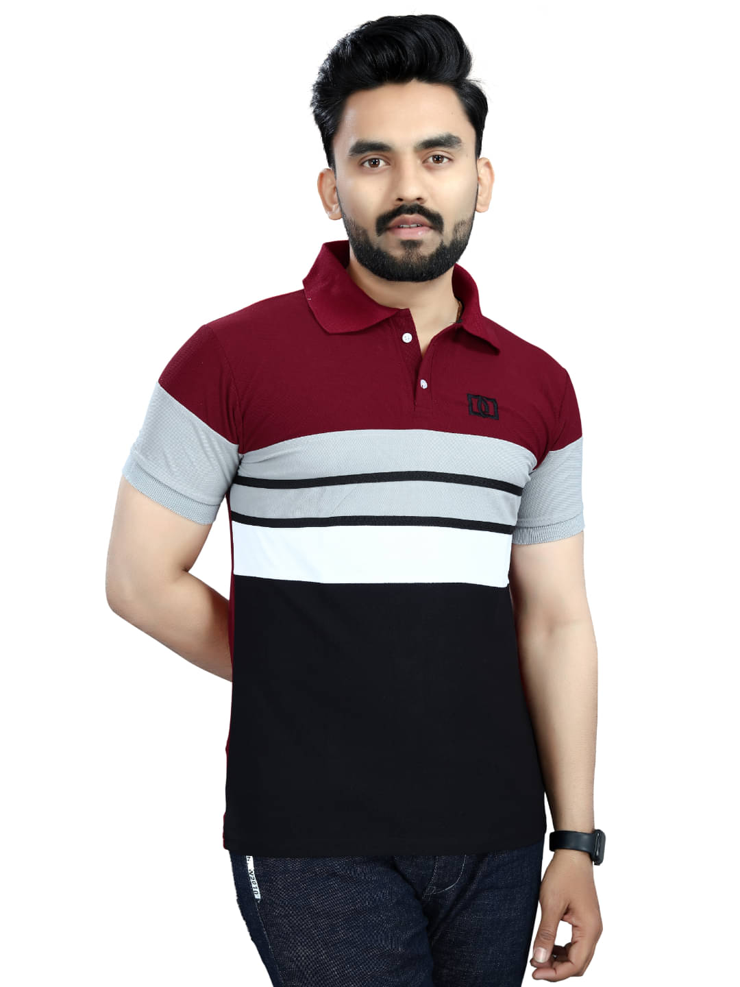 DYRECT DEALS Men Cotton Blend Regular Fit Striped Polo T Shirt ( Maroon ) DYRECT DEALS Men Cotton Blend Regular Fit Striped Polo T Shirt ( Maroon )