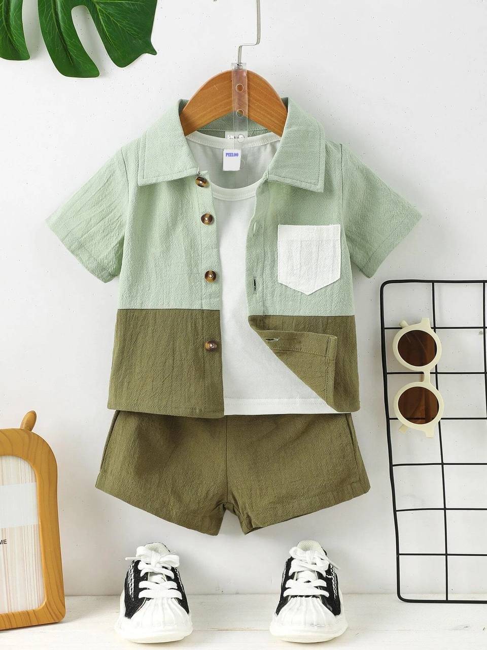    			Fab Fashion Pack of 1 Boys Cotton Blend Shirt & Shorts Set ( Green )