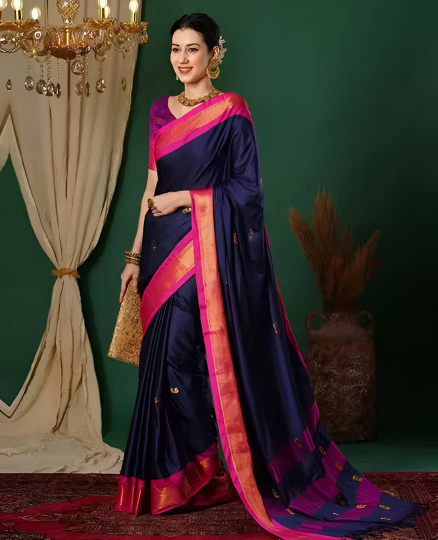 LAXMI SILK MILLS Silk Woven Design Paithani Sarees With Unstitched Blouse Piece ( Blue ) LAXMI SILK MILLS Silk Woven Design Paithani Sarees With Unstitched Blouse Piece ( Blue )