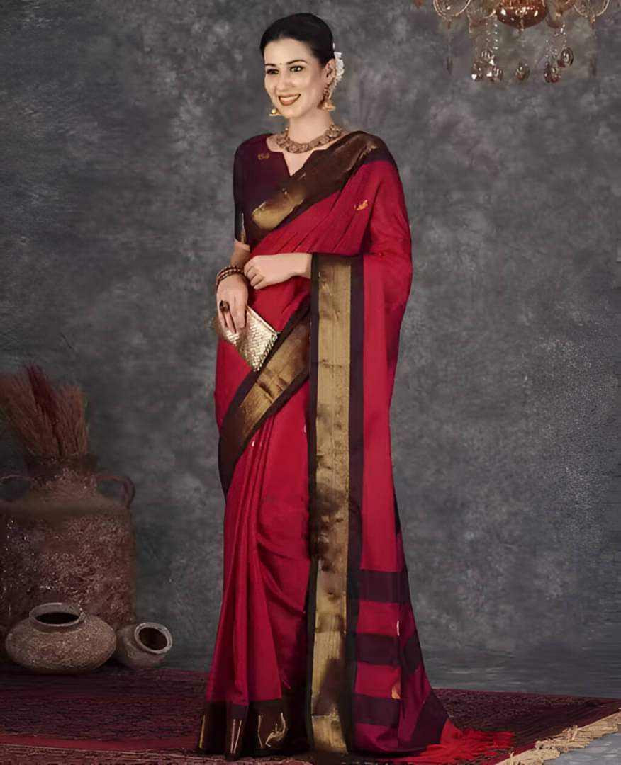     			LAXMI SILK MILLS Silk Woven Design Paithani Sarees With Unstitched Blouse Piece ( Red )