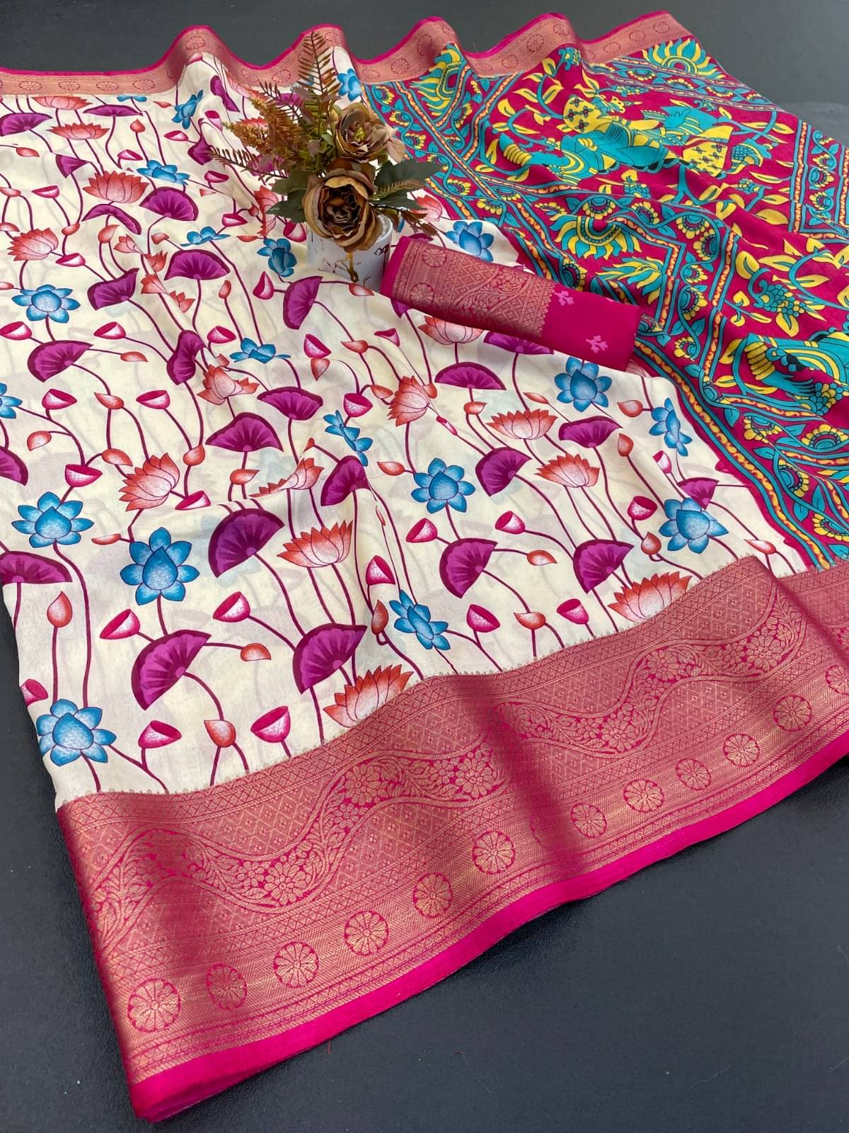 Lady Shopi Art Silk Printed Regular Saree With Unstitched Blouse Piece ( Cream ) Lady Shopi Art Silk Printed Regular Saree With Unstitched Blouse Piece ( Cream )