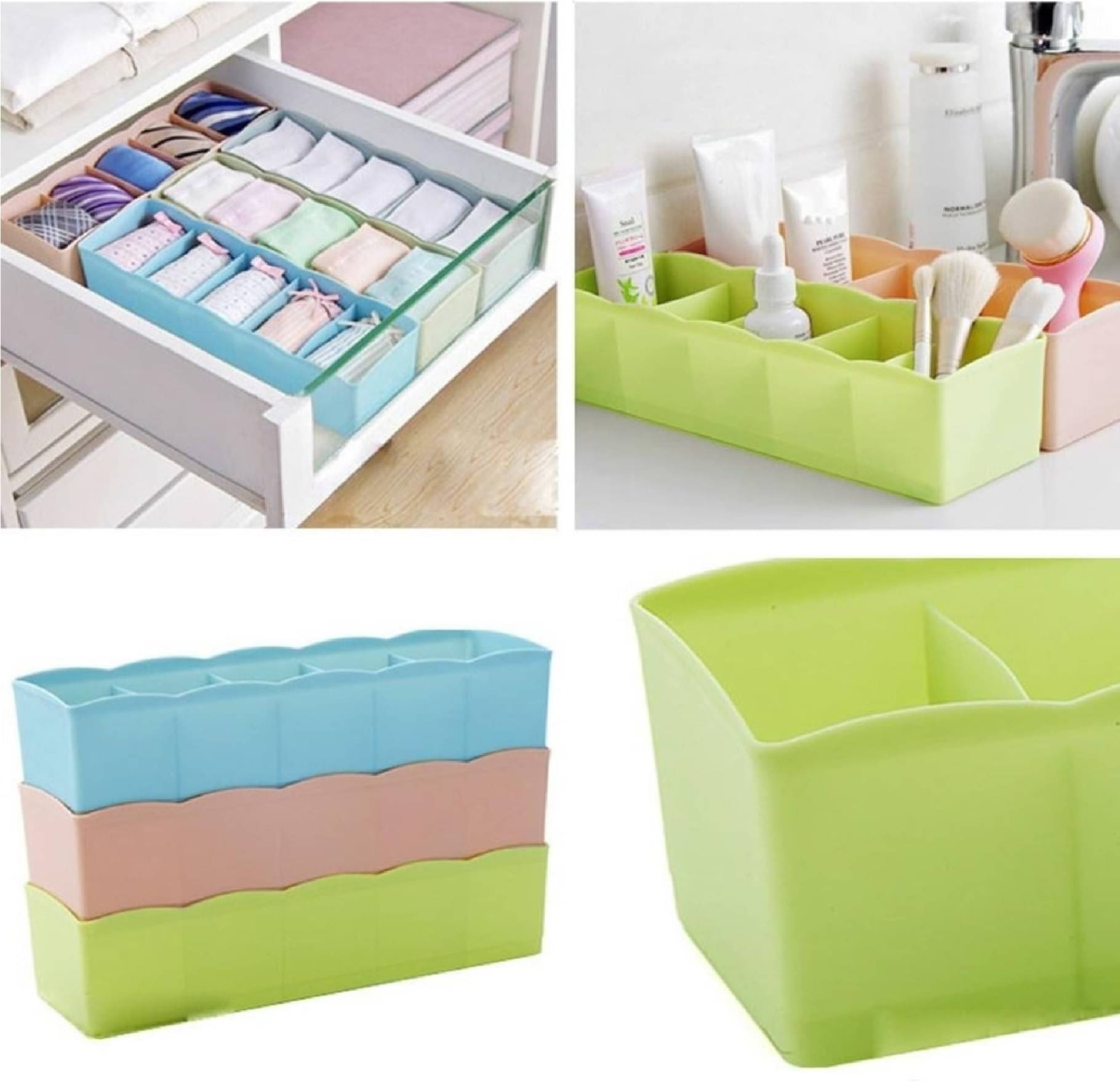     			Multipurpose Plastic 5 Grid Socks Storage Organizer Holder || Set of 3 Pcs || (Assorted Color)