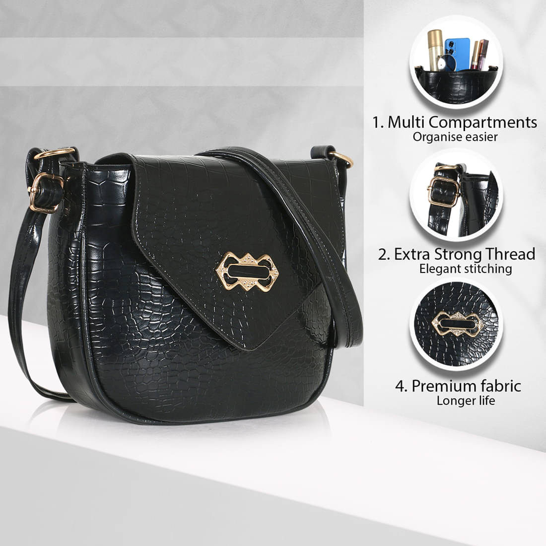     			NARIOX Sling Bag PU Set of 1 ( Black )