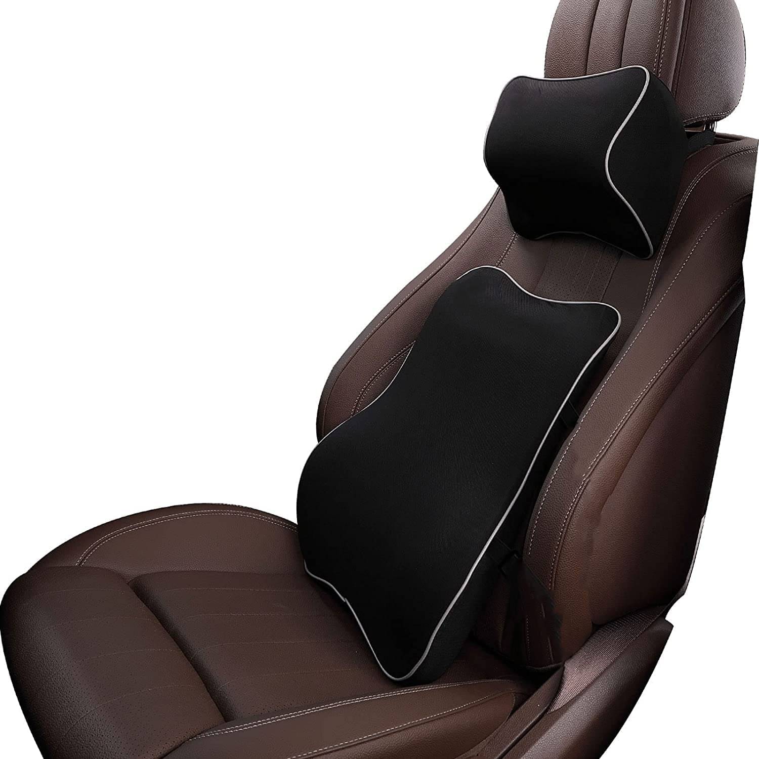     			PRIMIYARA Lumbar Support and Neck Pillow for Office Chair,Car Premium Memory Foam Back Support and Headrest Comfortable Ergonomic Design Suitable for Back Pain Relief, Improves Posture Combo Kit Black