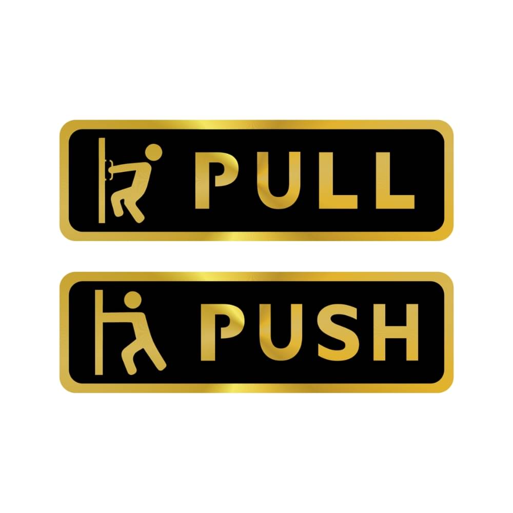     			PUSH PULL Door Sign Board Set (Ready to Stick) | Golden Acrylic Base | Vertical Square Corner Design | 6.5 x 2 Inch | For Shops, Offices, Restaurants & Cafes