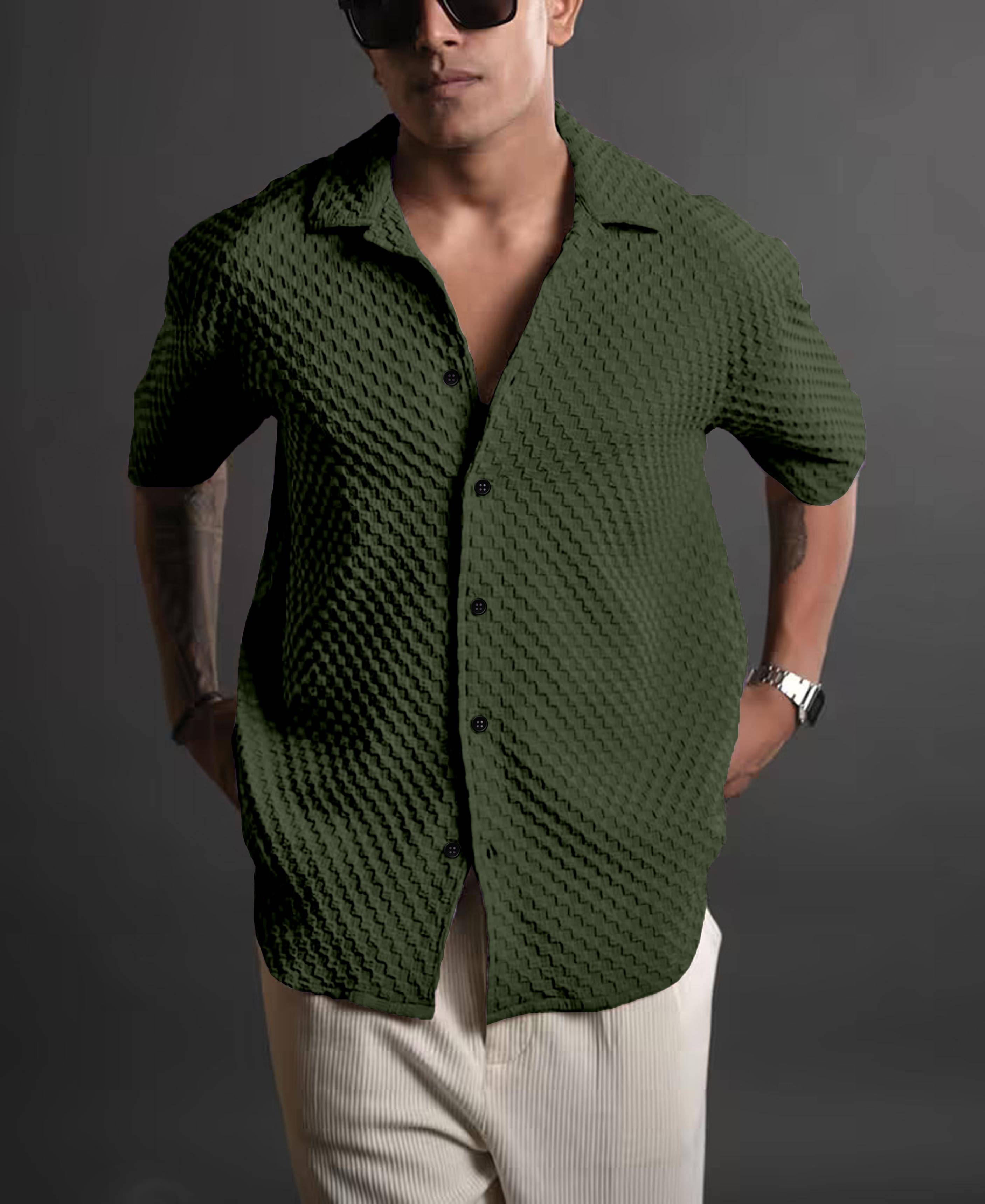     			Pubg Dresses Cotton Blend Regular Fit Solids 3/4th Sleeves Men's Casual Shirt - Green ( Pack of 1 )