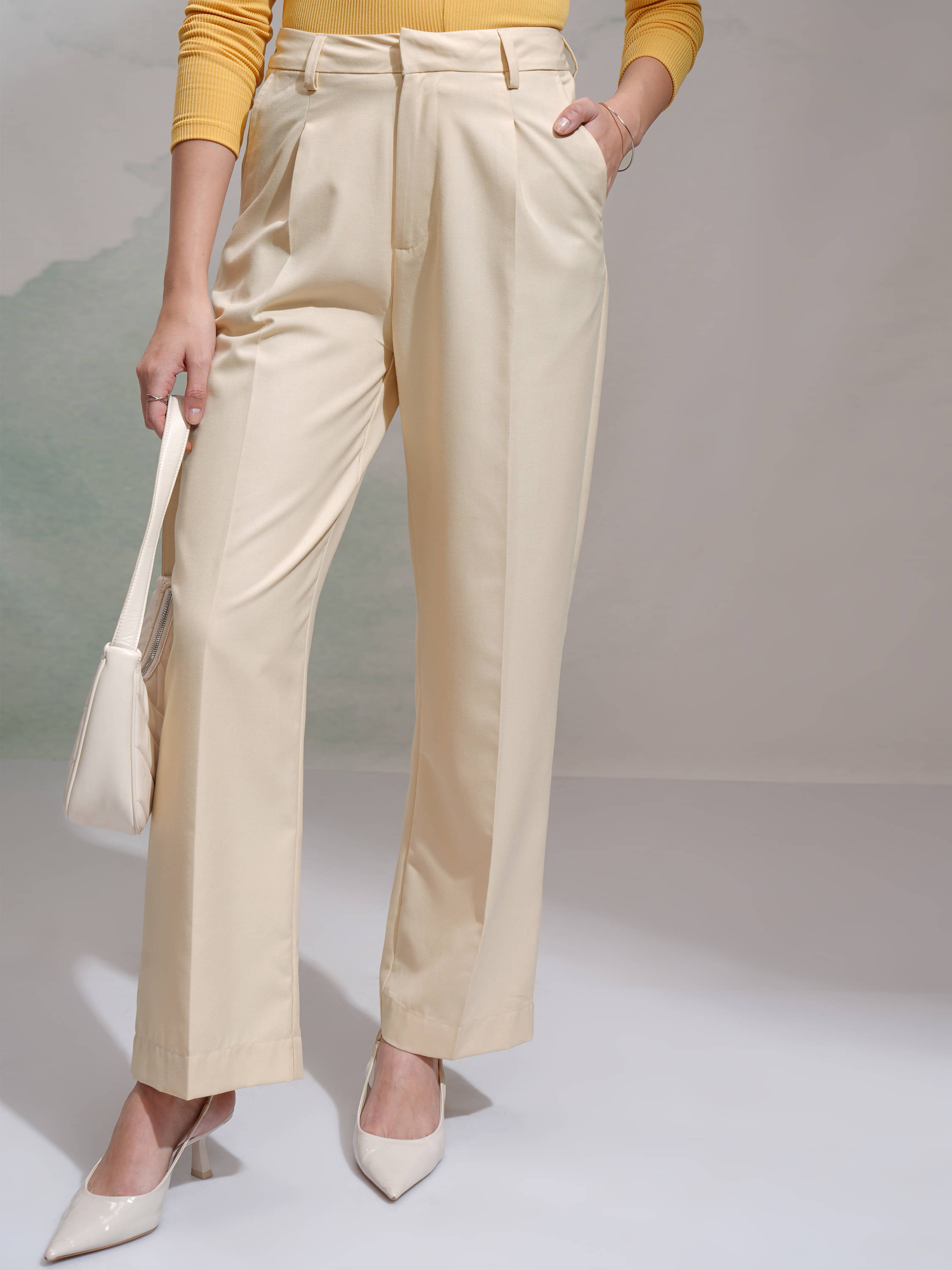     			Tokyo Talkies Women Polyester Wide Leg Trousers ( Beige )