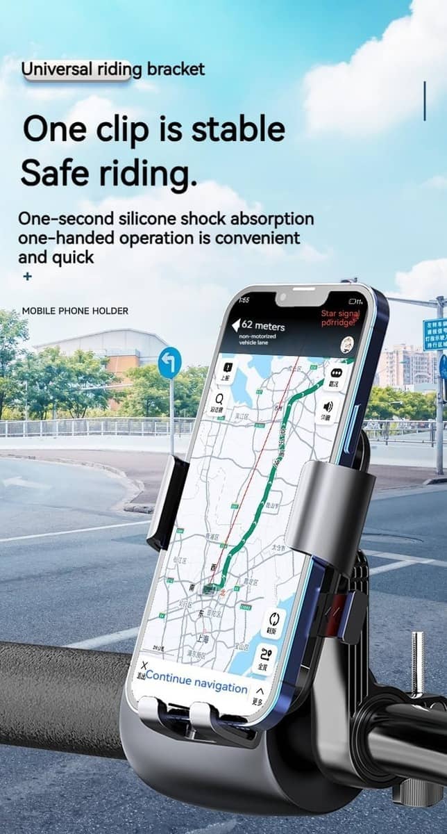 Universal Mobile Holder for Bikes with One Click Locking Phone Holder 360° Rotation Phone Mount