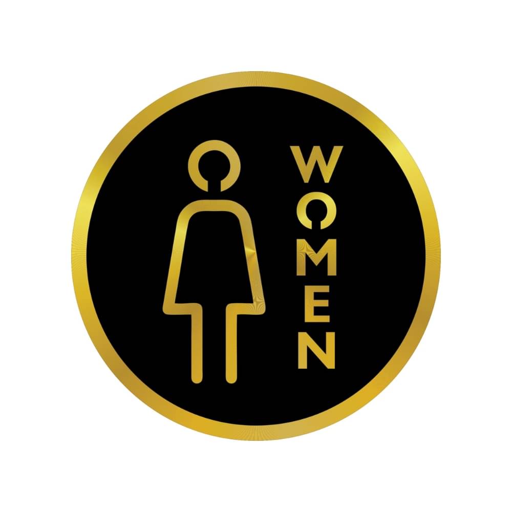     			WOMEN Washroom Door Sign Board | Golden Acrylic Base with Raised MDF Letters | Female Restroom / Changing Room Indicator Plate