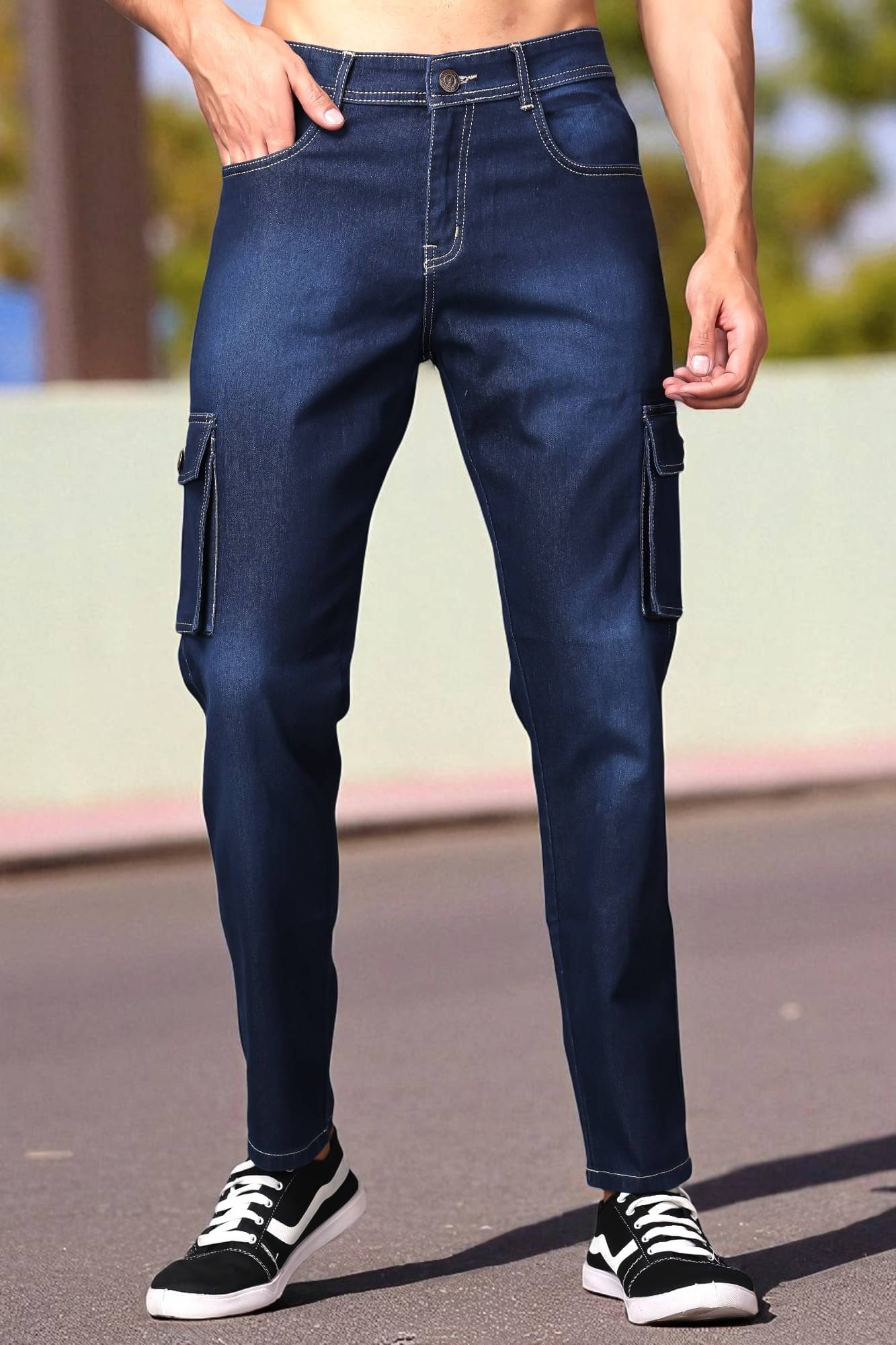 ZAYSH Regular Fit Cargo Men's Jeans - Dark Blue ( Pack of 1 ) ZAYSH Regular Fit Cargo Men's Jeans - Dark Blue ( Pack of 1 )