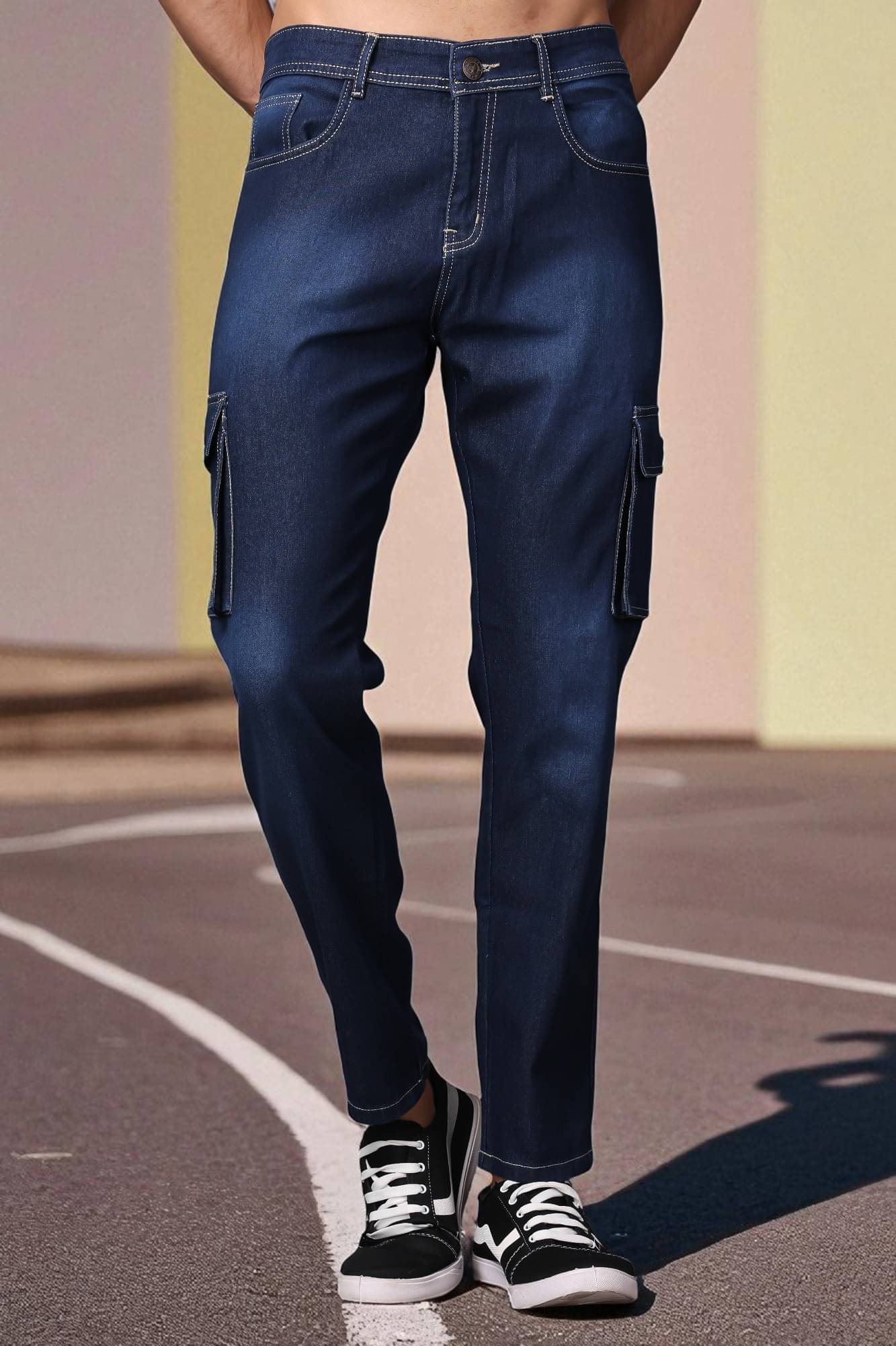 ZAYSH Regular Fit Cargo Men's Jeans - Dark Blue ( Pack of 1 ) ZAYSH Regular Fit Cargo Men's Jeans - Dark Blue ( Pack of 1 )