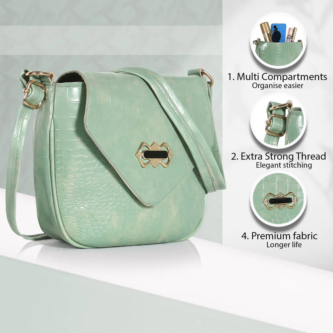     			Zaxcer Sling Bag PU Set of 1 ( Green )