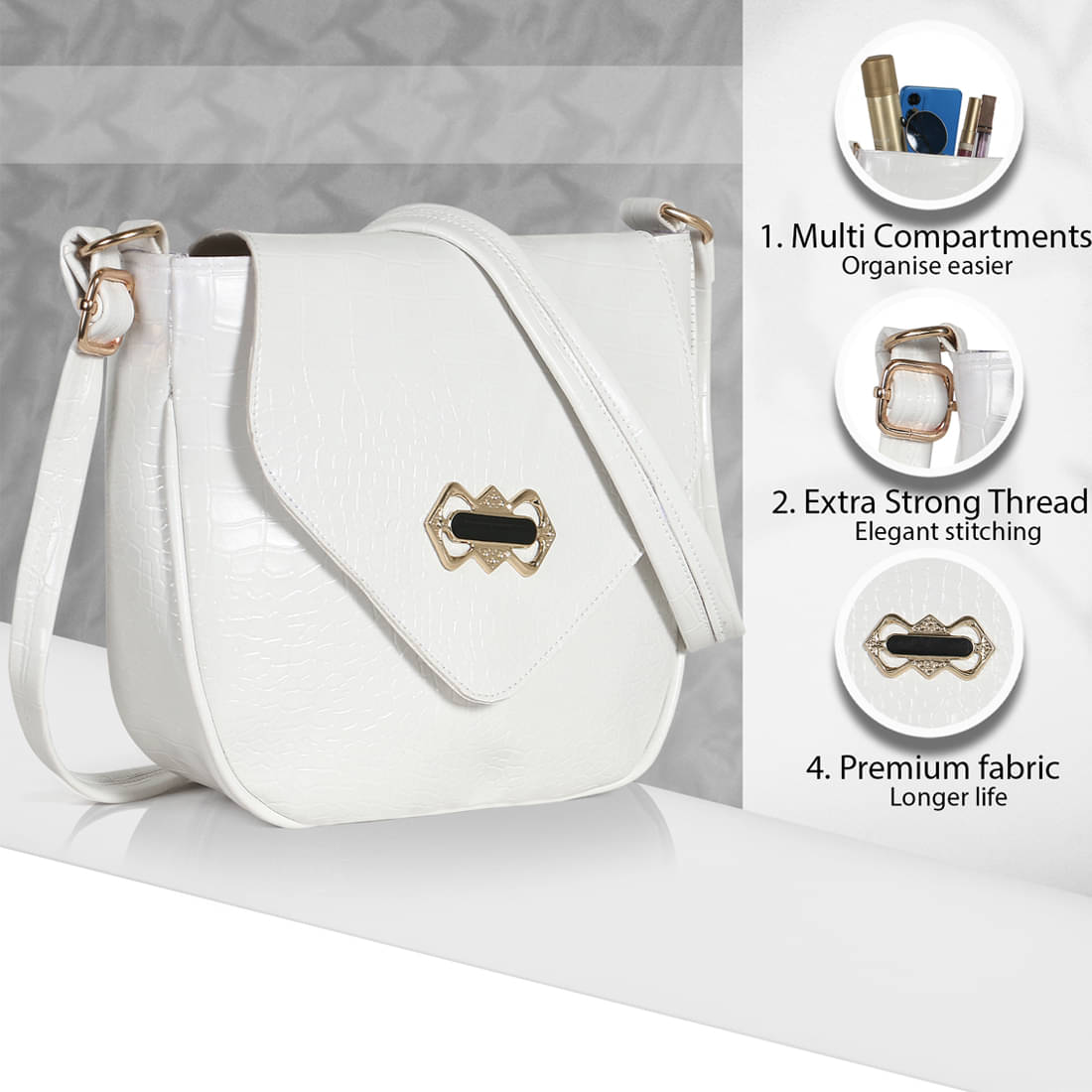     			Zaxcer Sling Bag PU Set of 1 ( White )