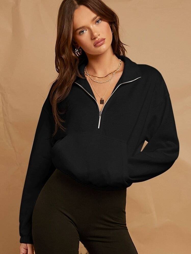 kotty Women Cotton Blend High Neck Sweatshirt For Light Winters ( Black ) kotty Women Cotton Blend High Neck Sweatshirt For Light Winters ( Black )