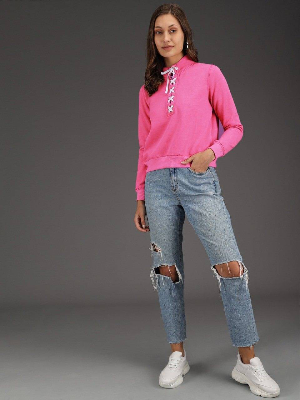 kotty Women Fleece High Neck Sweatshirt For Light Winters ( Pink ) kotty Women Fleece High Neck Sweatshirt For Light Winters ( Pink )