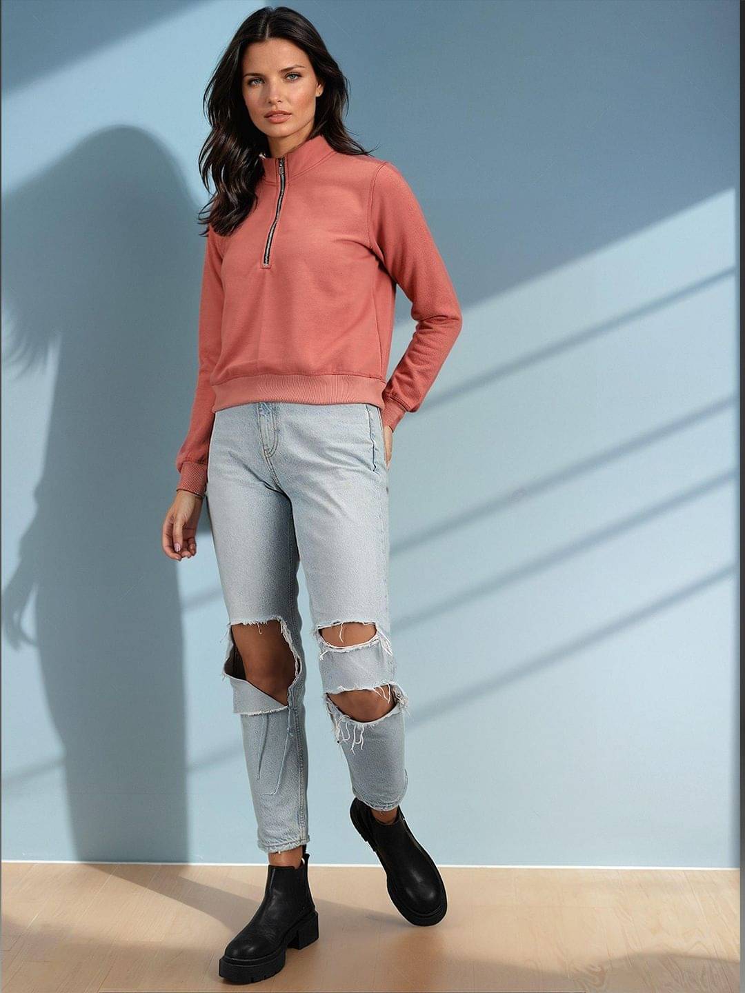 kotty Women Fleece High Neck Sweatshirt For Light Winters ( Pink ) kotty Women Fleece High Neck Sweatshirt For Light Winters ( Pink )