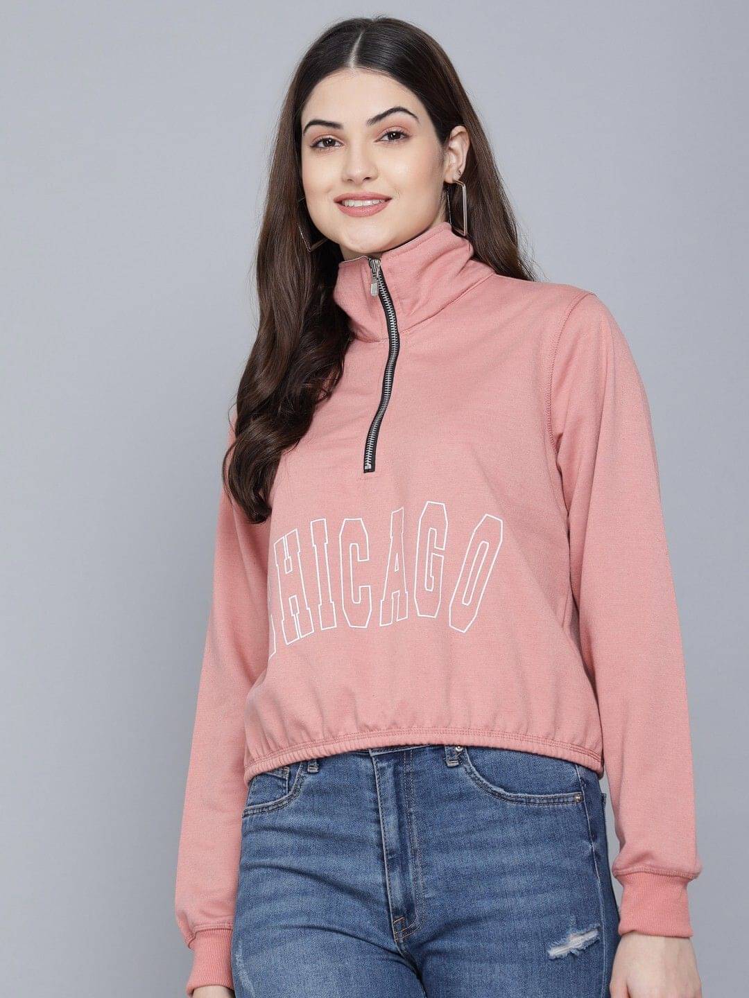 kotty Women Fleece High Neck Sweatshirt For Light Winters ( Pink ) kotty Women Fleece High Neck Sweatshirt For Light Winters ( Pink )