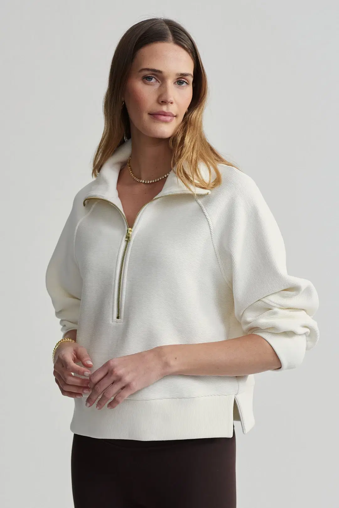     			kotty Women Fleece High Neck Sweatshirt For Light Winters ( White )