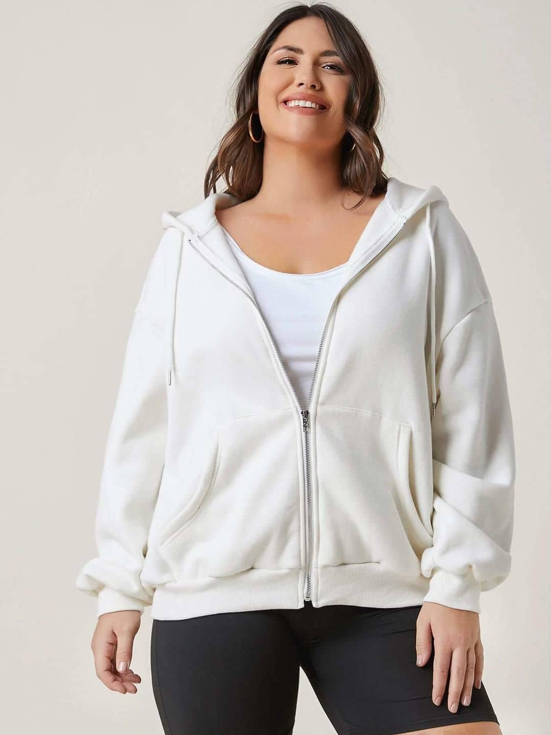 kotty Women Fleece Hooded Sweatshirt For Light Winters ( White )