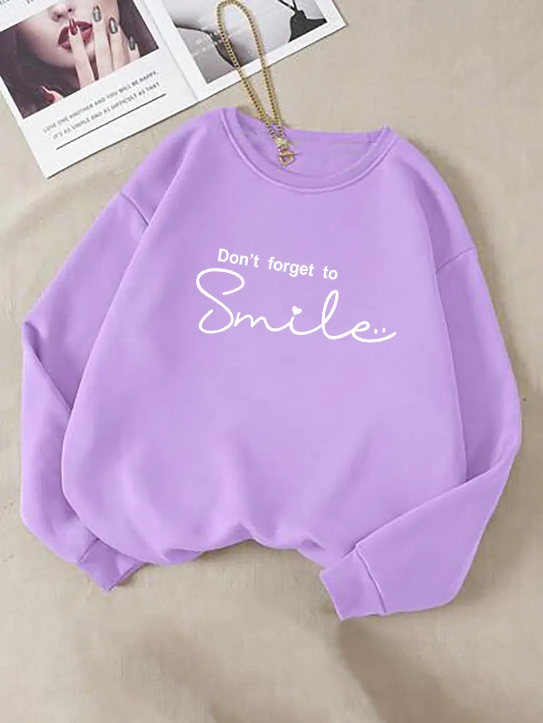 kotty Women Fleece Round Neck Sweatshirt For Light Winters ( Purple )