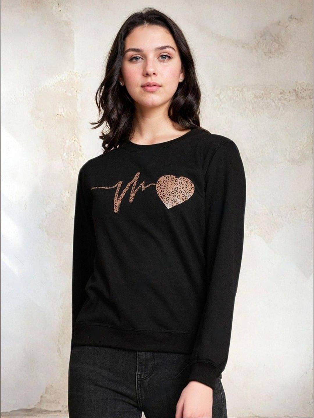 kotty Women Fleece Round Neck Sweatshirt For Light Winters ( Black ) kotty Women Fleece Round Neck Sweatshirt For Light Winters ( Black )