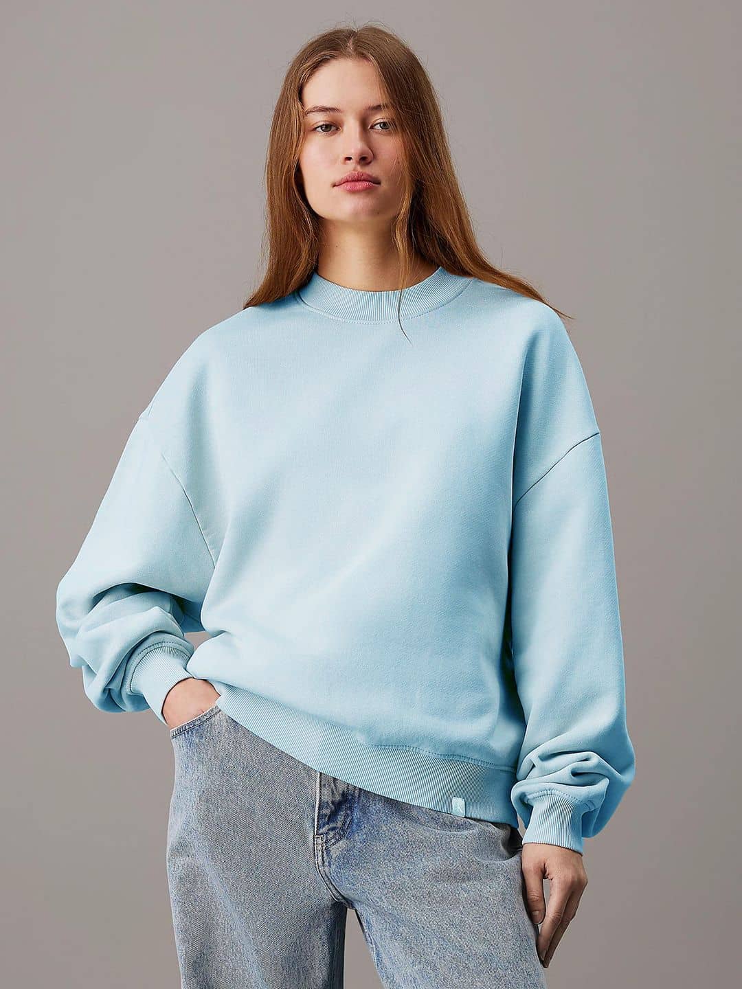 kotty Women Fleece Round Neck Sweatshirt For Light Winters ( Blue )