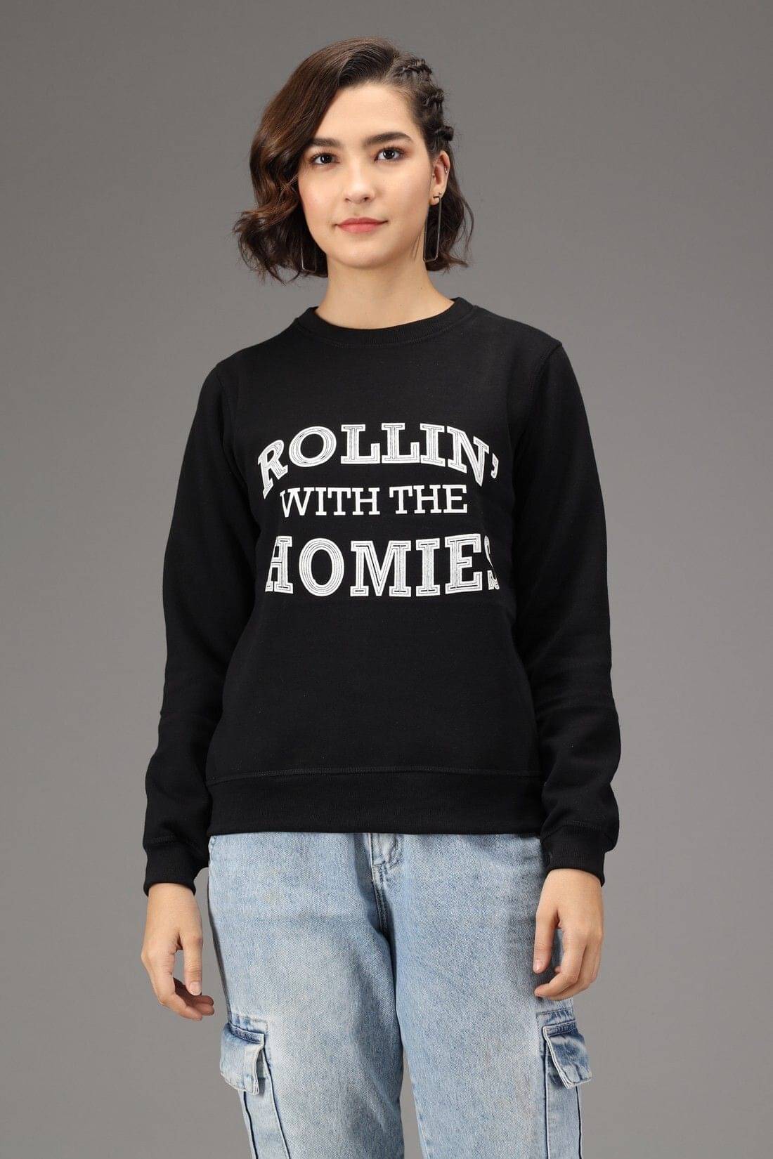 kotty Women Fleece Round Neck Sweatshirt For Light Winters ( Black ) kotty Women Fleece Round Neck Sweatshirt For Light Winters ( Black )