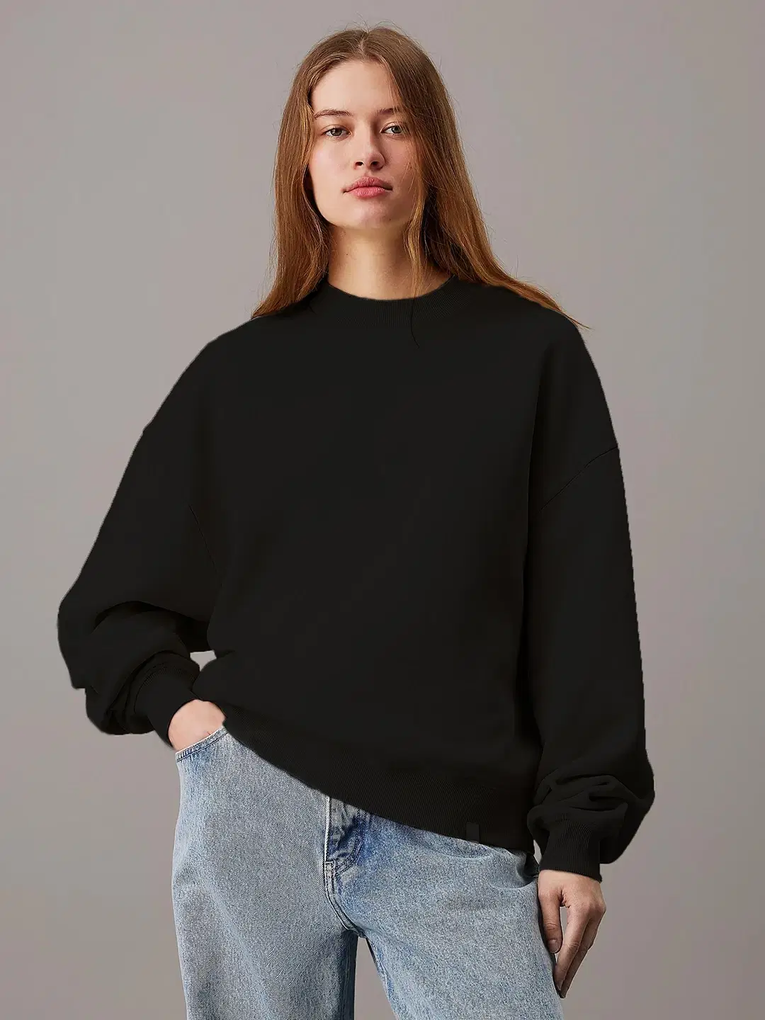 kotty Women Fleece Round Neck Sweatshirt For Light Winters ( Black ) kotty Women Fleece Round Neck Sweatshirt For Light Winters ( Black )