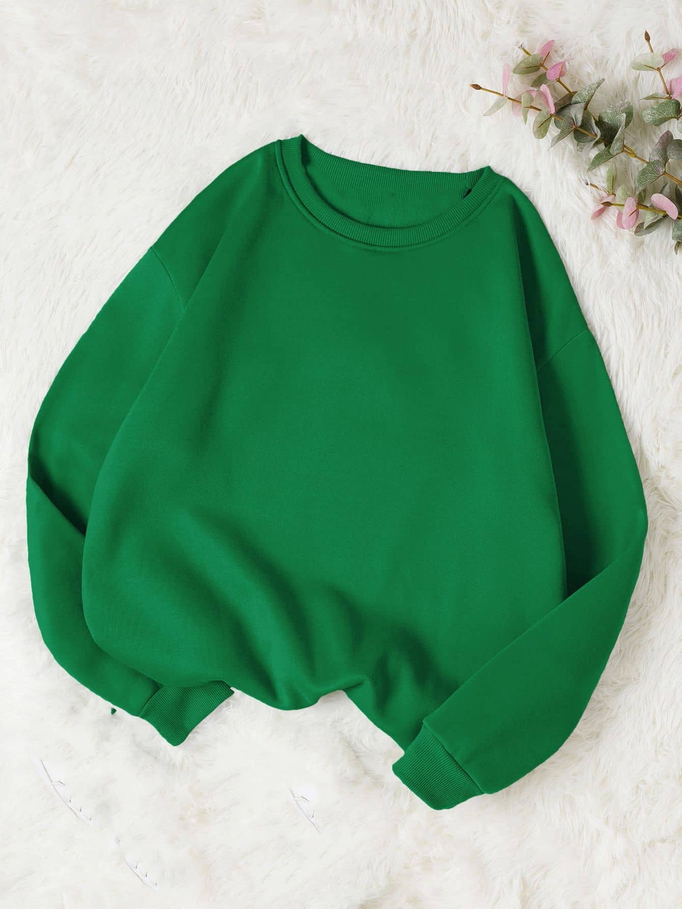 kotty Women Fleece Round Neck Sweatshirt For Light Winters ( Green )