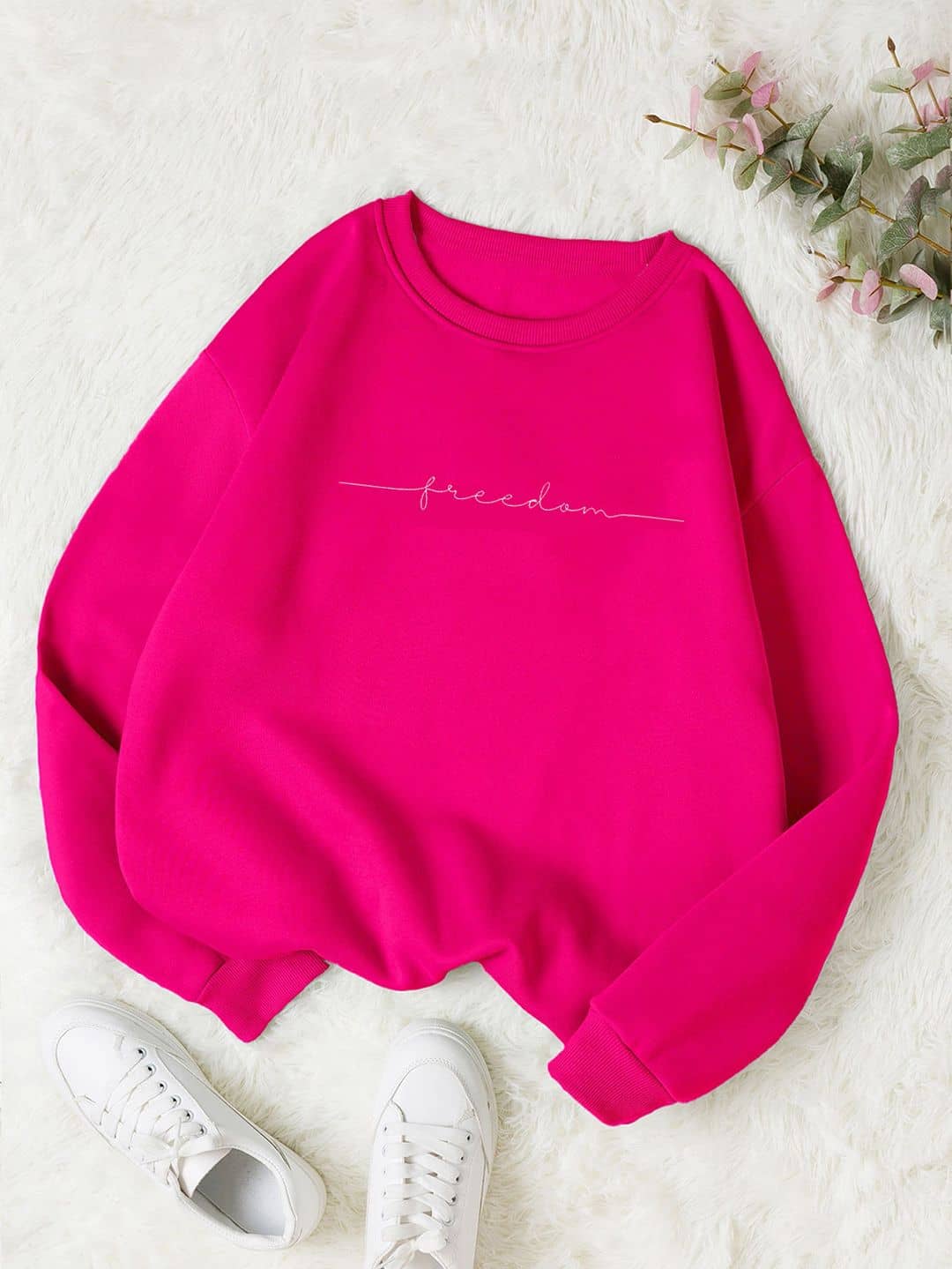 kotty Women Fleece Round Neck Sweatshirt For Light Winters ( Pink )