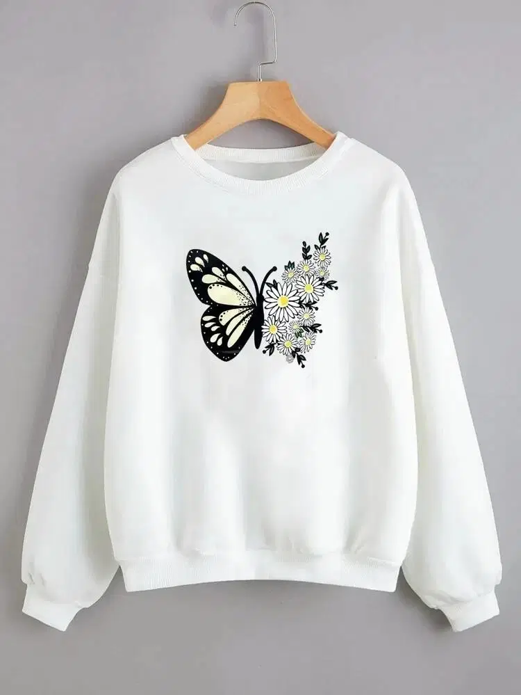 kotty Women Fleece Round Neck Sweatshirt For Light Winters ( White )